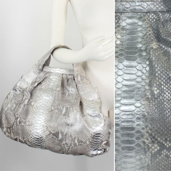 Ted Rossi Silver Metallic Python Snake Hobo Bag VG - Picture 1 of 8
